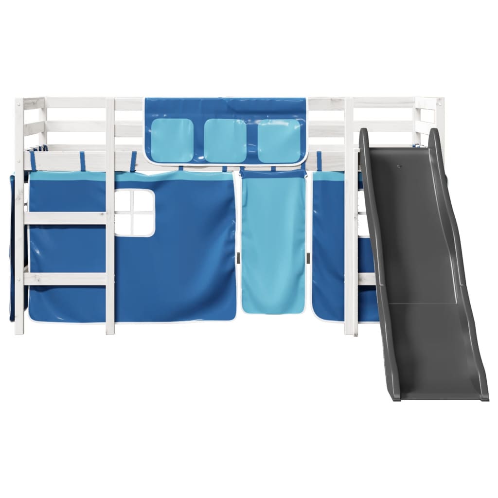 Lit mezzanine enfants et rideaux bleu 80x200cm bois pin massif