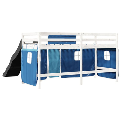 Lit mezzanine enfants et rideaux bleu 80x200cm bois pin massif