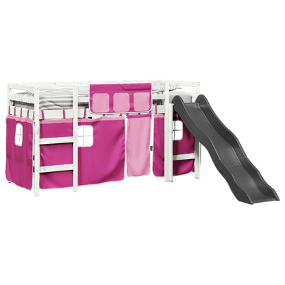 Lit mezzanine enfants et rideaux rose 80x200cm bois pin massif