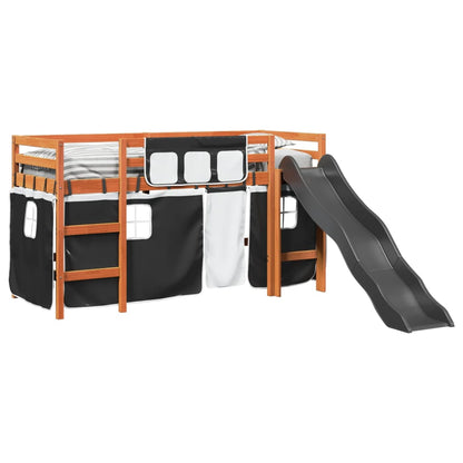 Lit mezzanine enfants et rideaux blanc/noir 80x200cm pin massif