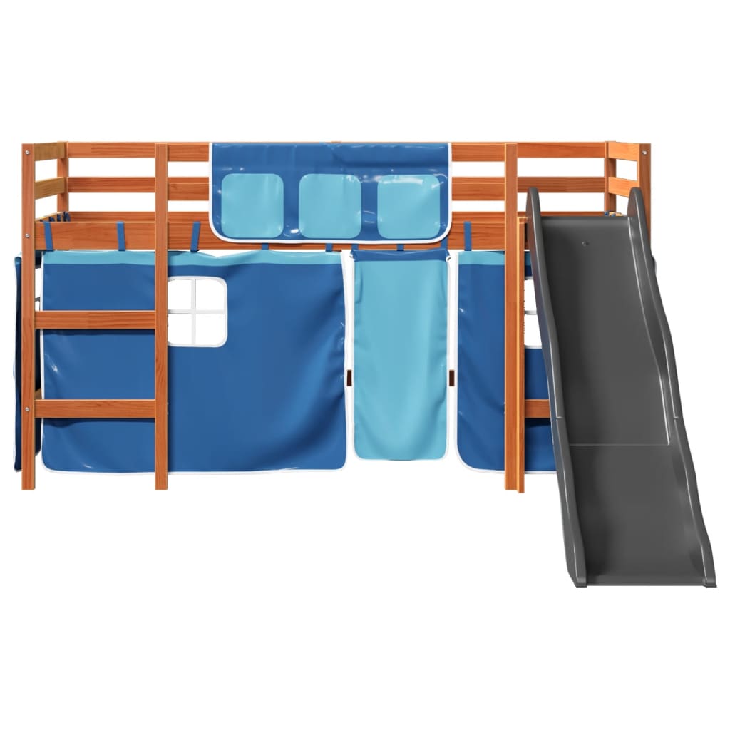 Lit mezzanine enfants et rideaux bleu 80x200cm bois pin massif