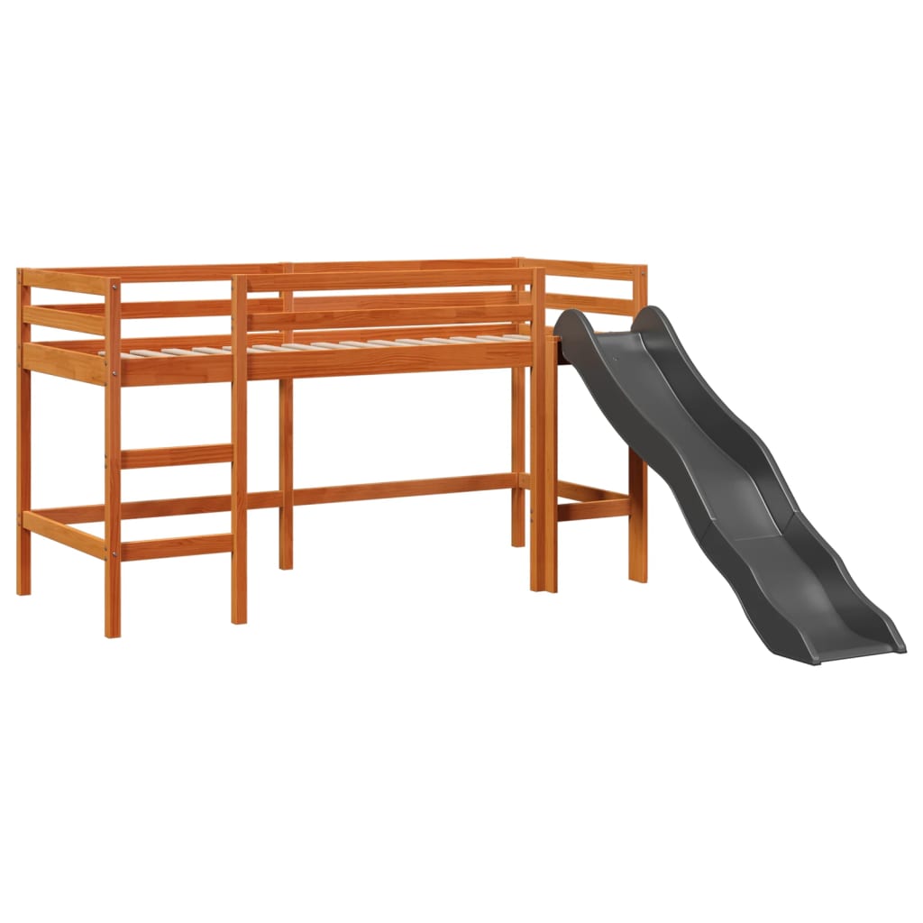 Lit mezzanine enfants et rideaux bleu 80x200cm bois pin massif