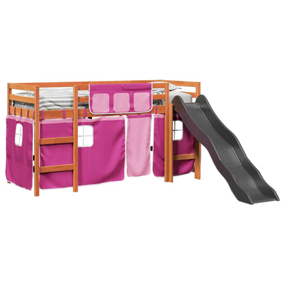 Lit mezzanine enfants et rideaux rose 80x200cm bois pin massif