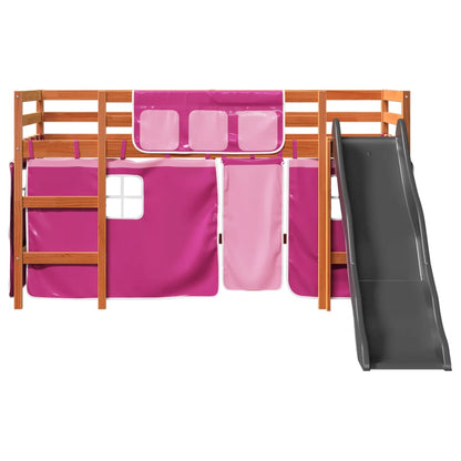 Lit mezzanine enfants et rideaux rose 80x200cm bois pin massif