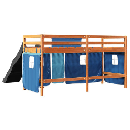 Lit mezzanine enfants et rideaux bleu 90x200cm bois pin massif