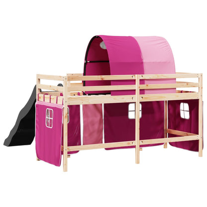 Lit mezzanine enfants avec tunnel rose 80x200cm bois pin massif