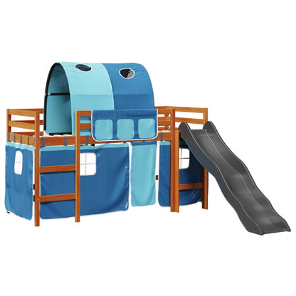 Lit mezzanine enfants avec tunnel bleu 80x200cm bois pin massif