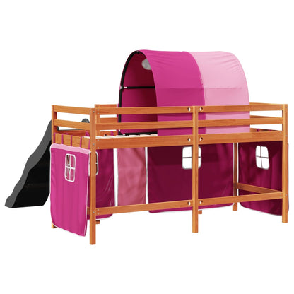 Lit mezzanine enfants avec tunnel rose 80x200cm bois pin massif