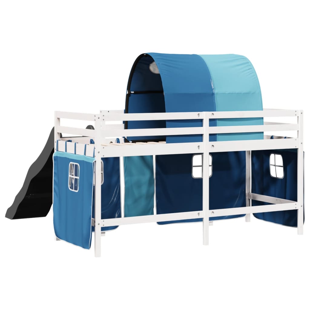 Lit mezzanine enfants et tunnel bleu 90x200cm bois pin massif