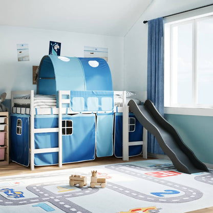 Lit mezzanine enfants et tunnel bleu 90x200cm bois pin massif