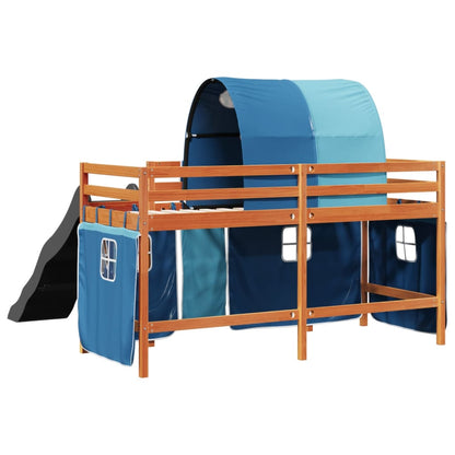 Lit mezzanine enfants et tunnel bleu 90x200cm bois pin massif