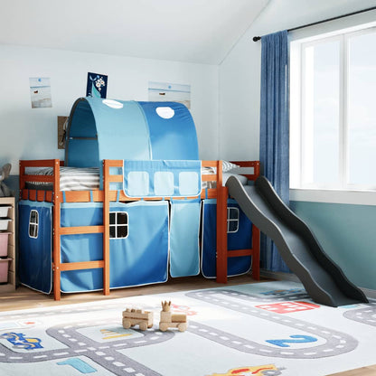 Lit mezzanine enfants et tunnel bleu 90x200cm bois pin massif