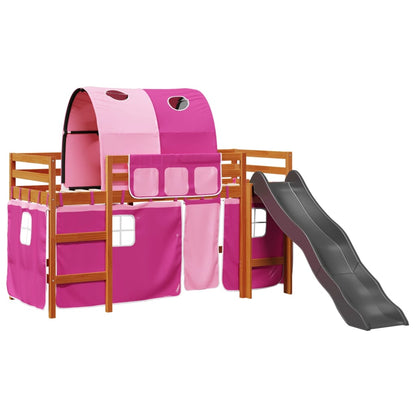 Lit mezzanine enfants avec tunnel rose 90x200cm bois pin massif