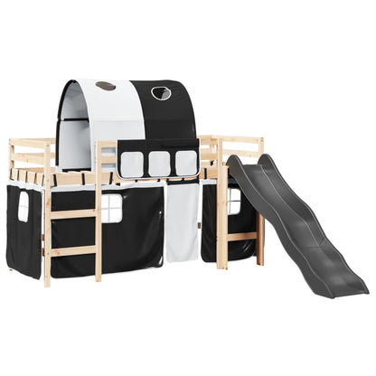 Lit mezzanine enfants et tunnel blanc/noir 90x190 cm pin massif