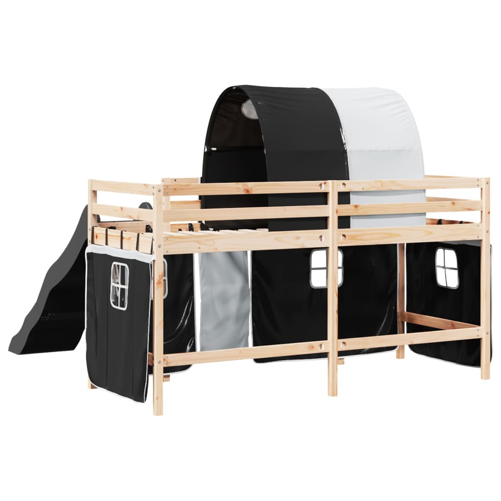 Lit mezzanine enfants et tunnel blanc/noir 90x190 cm pin massif