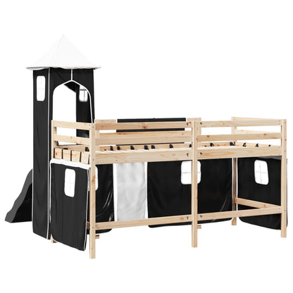 Lit mezzanine enfants avec tour blanc/noir 80x200cm pin massif