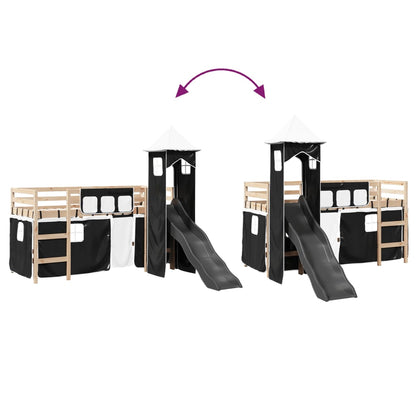 Lit mezzanine enfants avec tour blanc/noir 80x200cm pin massif