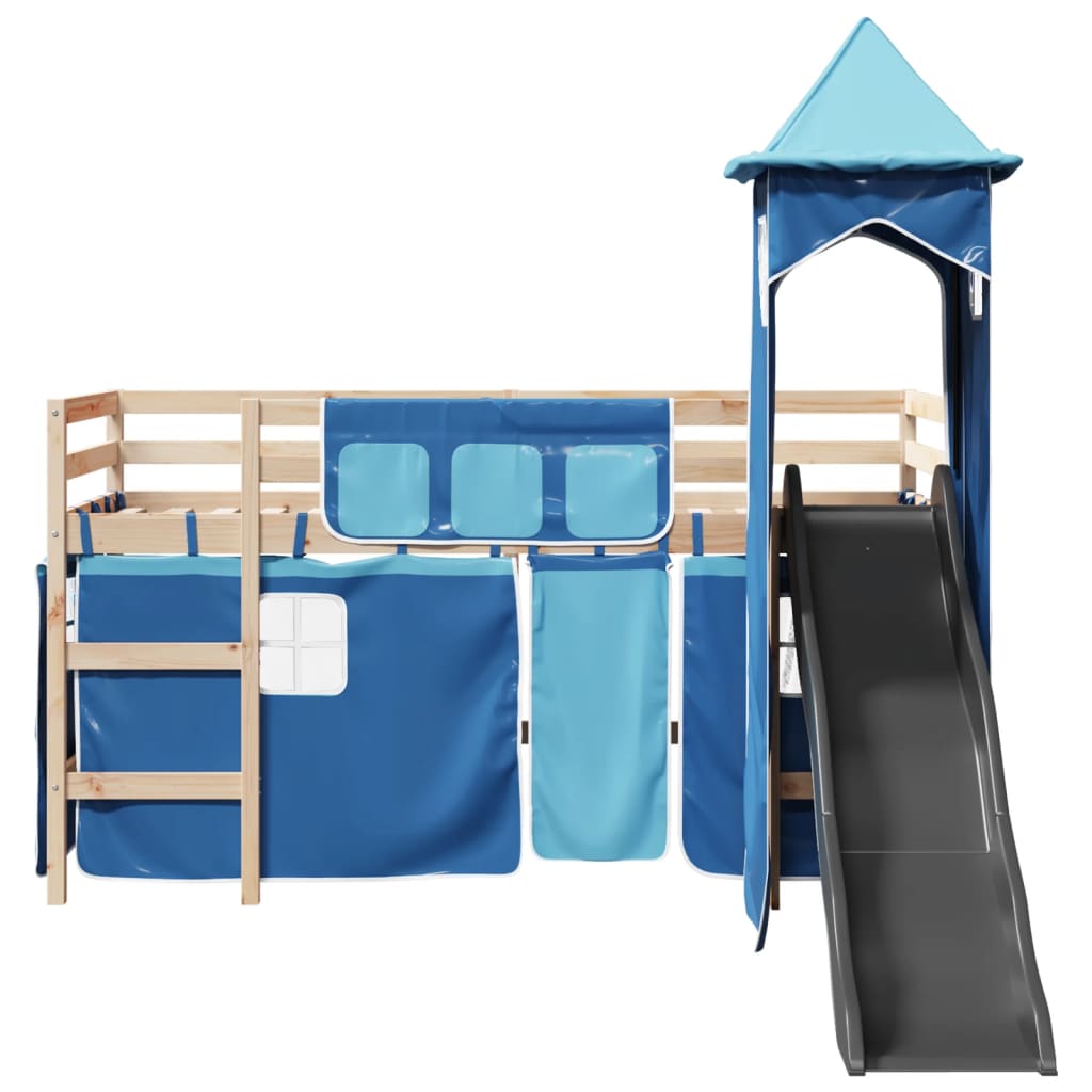 Lit mezzanine enfants avec tour bleu 80x200cm bois pin massif