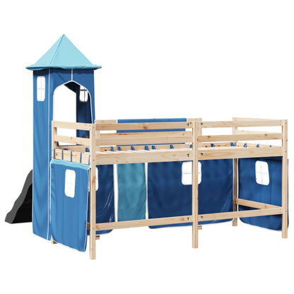 Lit mezzanine enfants avec tour bleu 80x200cm bois pin massif