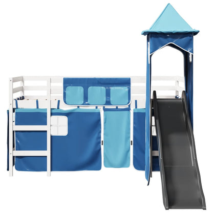 Lit mezzanine enfants avec tour bleu 80x200cm bois pin massif