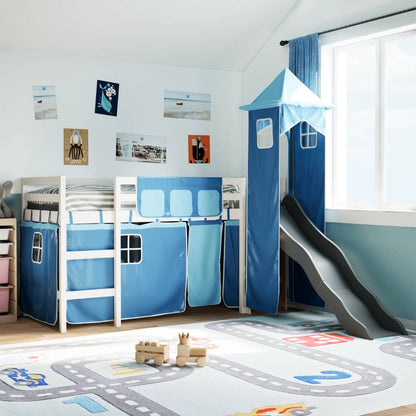 Lit mezzanine enfants avec tour bleu 80x200cm bois pin massif