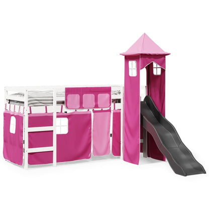 Lit mezzanine enfants avec tour rose 80x200cm bois pin massif