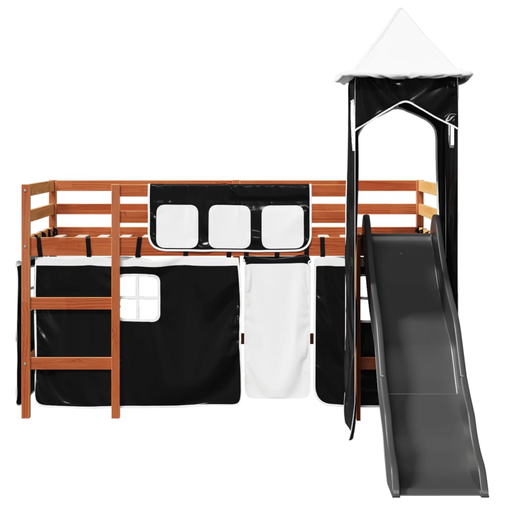 Lit mezzanine enfants avec tour blanc/noir 80x200cm pin massif