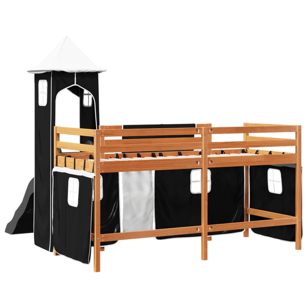 Lit mezzanine enfants avec tour blanc/noir 80x200cm pin massif