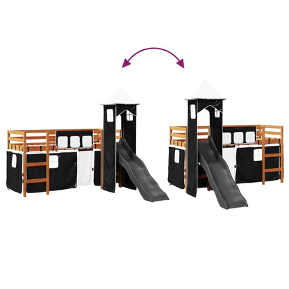 Lit mezzanine enfants avec tour blanc/noir 80x200cm pin massif