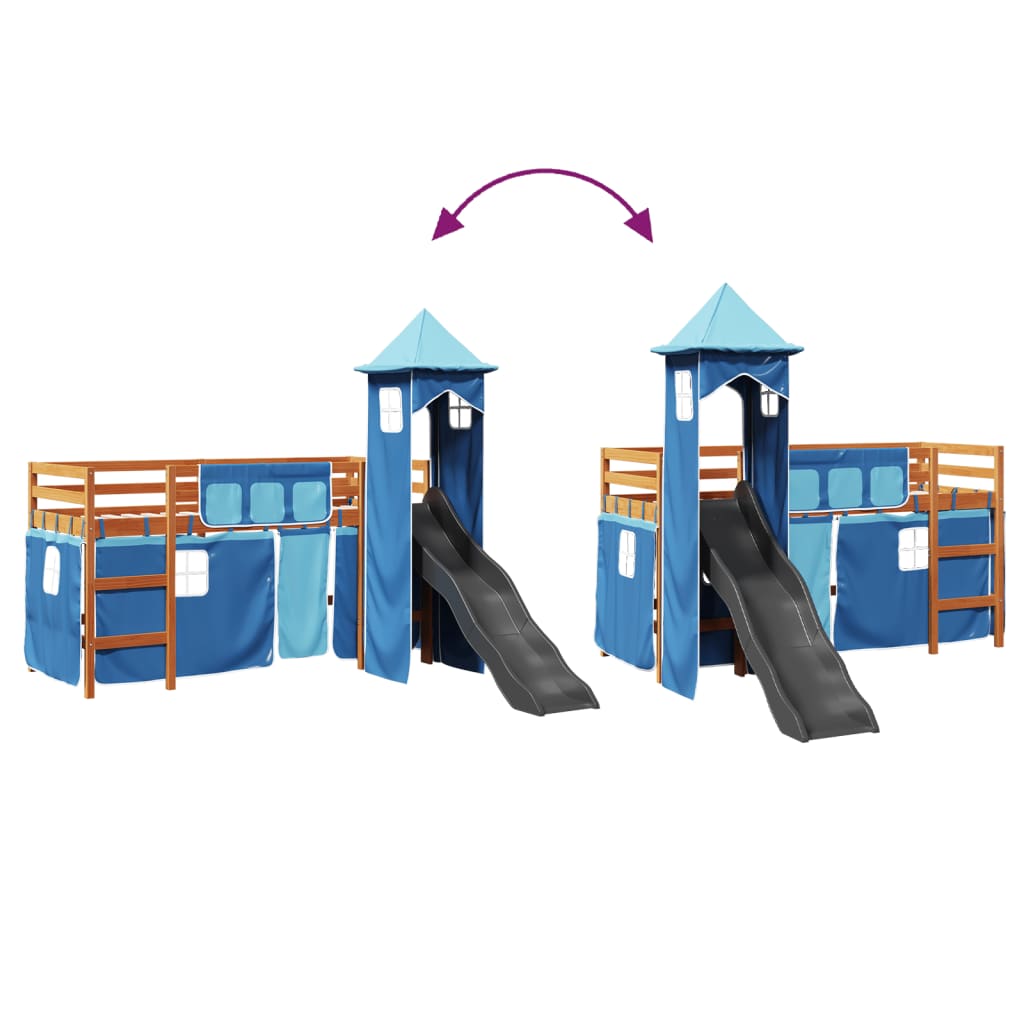 Lit mezzanine enfants avec tour bleu 80x200cm bois pin massif