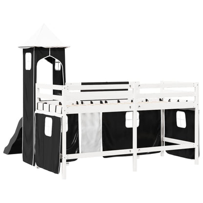 Lit mezzanine enfants et tour blanc/noir 90x200 cm pin massif