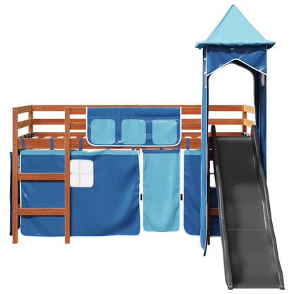 Lit mezzanine enfants avec tour bleu 90x200 cm bois pin massif