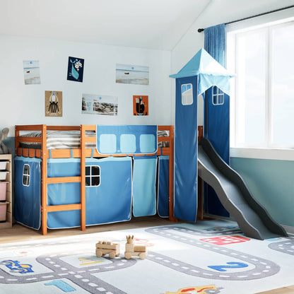 Lit mezzanine enfants avec tour bleu 90x200 cm bois pin massif