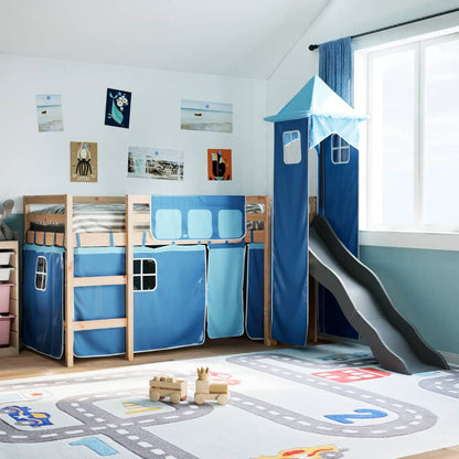 Lit mezzanine enfants avec tour bleu 90x190 cm bois pin massif