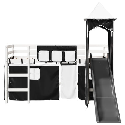 Lit mezzanine enfants avec tour blanc/noir 90x190 cm pin massif