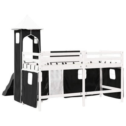 Lit mezzanine enfants avec tour blanc/noir 90x190 cm pin massif