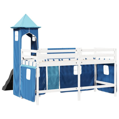 Lit mezzanine enfants avec tour bleu 90x190 cm bois pin massif