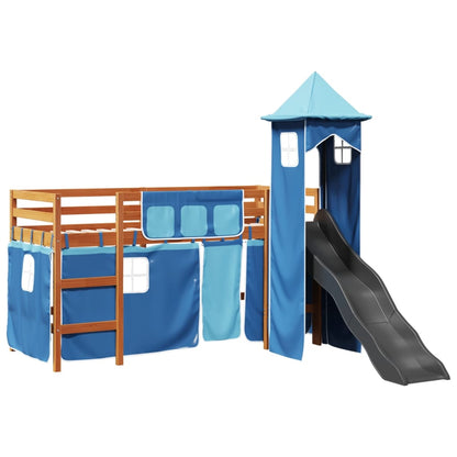 Lit mezzanine enfants avec tour bleu 90x190 cm bois pin massif