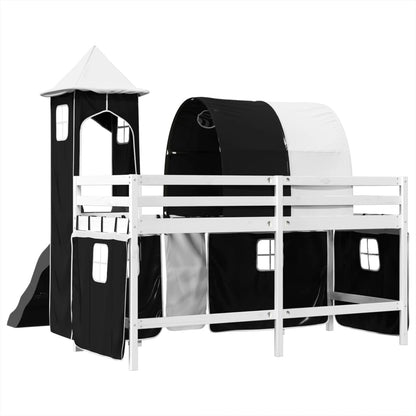 Lit mezzanine enfants avec tour blanc/noir 80x200cm pin massif