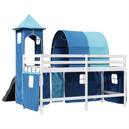 Lit mezzanine enfants avec tour bleu 80x200cm bois pin massif