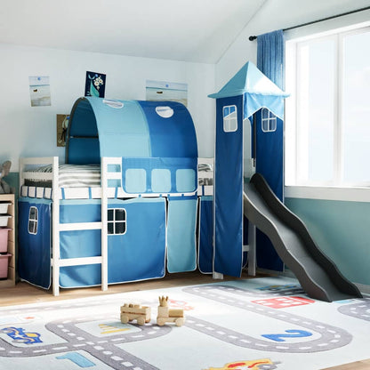 Lit mezzanine enfants avec tour bleu 80x200cm bois pin massif