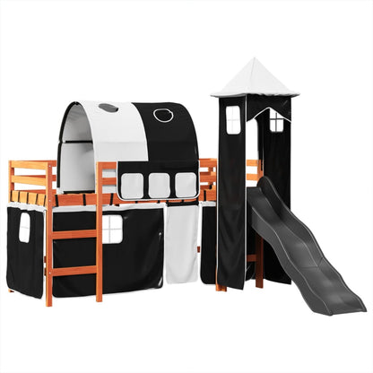 Lit mezzanine enfants avec tour blanc/noir 80x200cm pin massif