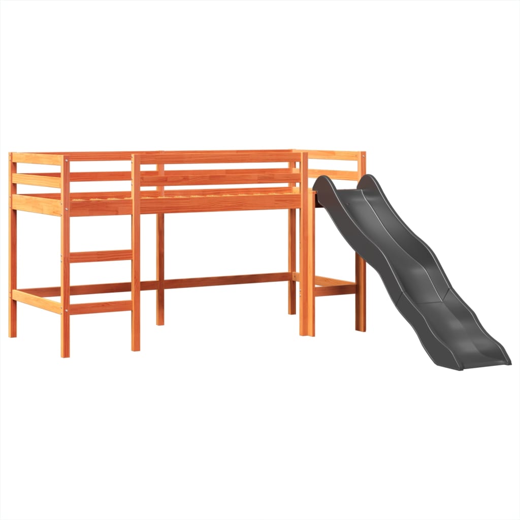 Lit mezzanine enfants avec tour blanc/noir 80x200cm pin massif