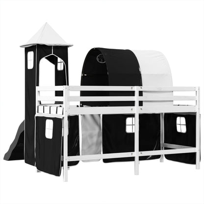 Lit mezzanine enfants et tour blanc/noir 90x200 cm pin massif