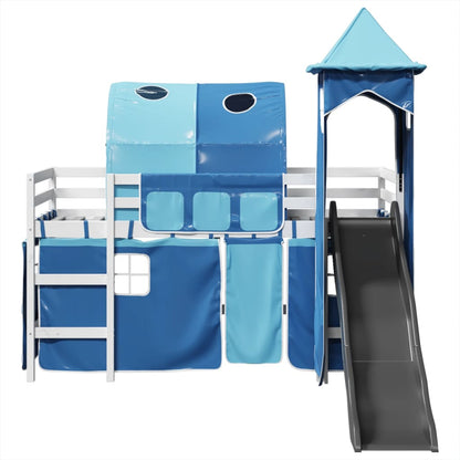 Lit mezzanine enfants avec tour bleu 90x200 cm bois pin massif