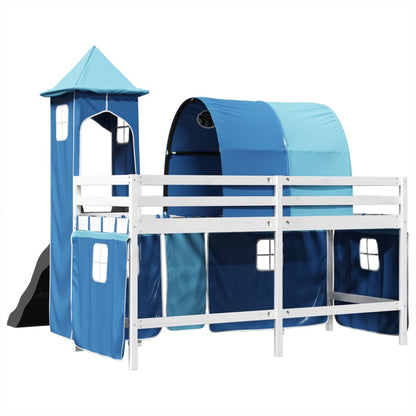 Lit mezzanine enfants avec tour bleu 90x200 cm bois pin massif