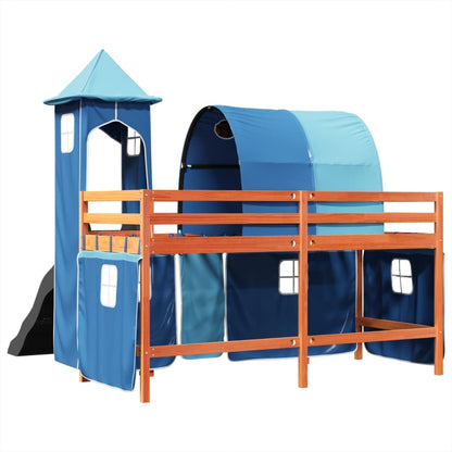 Lit mezzanine enfants avec tour bleu 90x200 cm bois pin massif