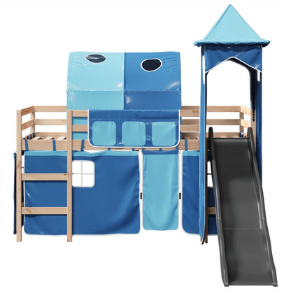 Lit mezzanine enfants avec tour bleu 90x190 cm bois pin massif