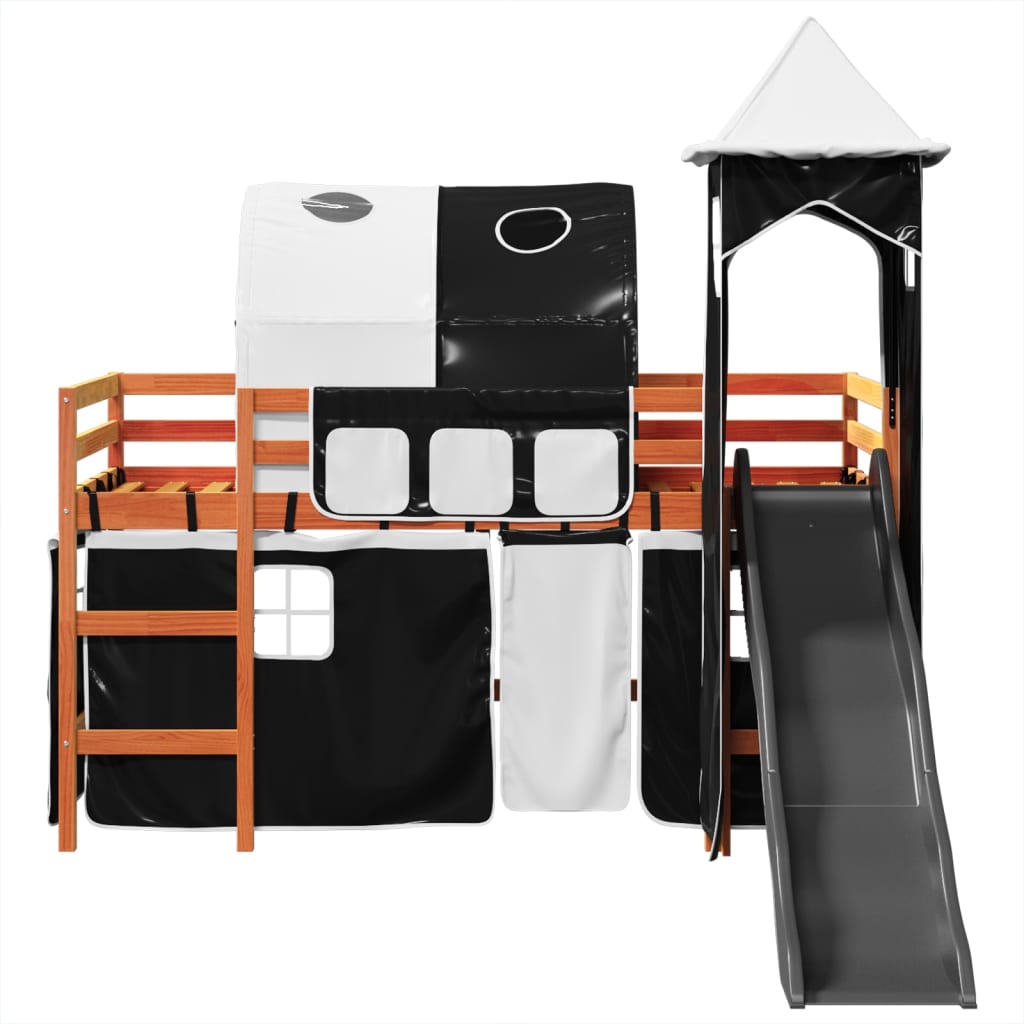 Lit mezzanine enfants avec tour blanc/noir 90x190 cm pin massif