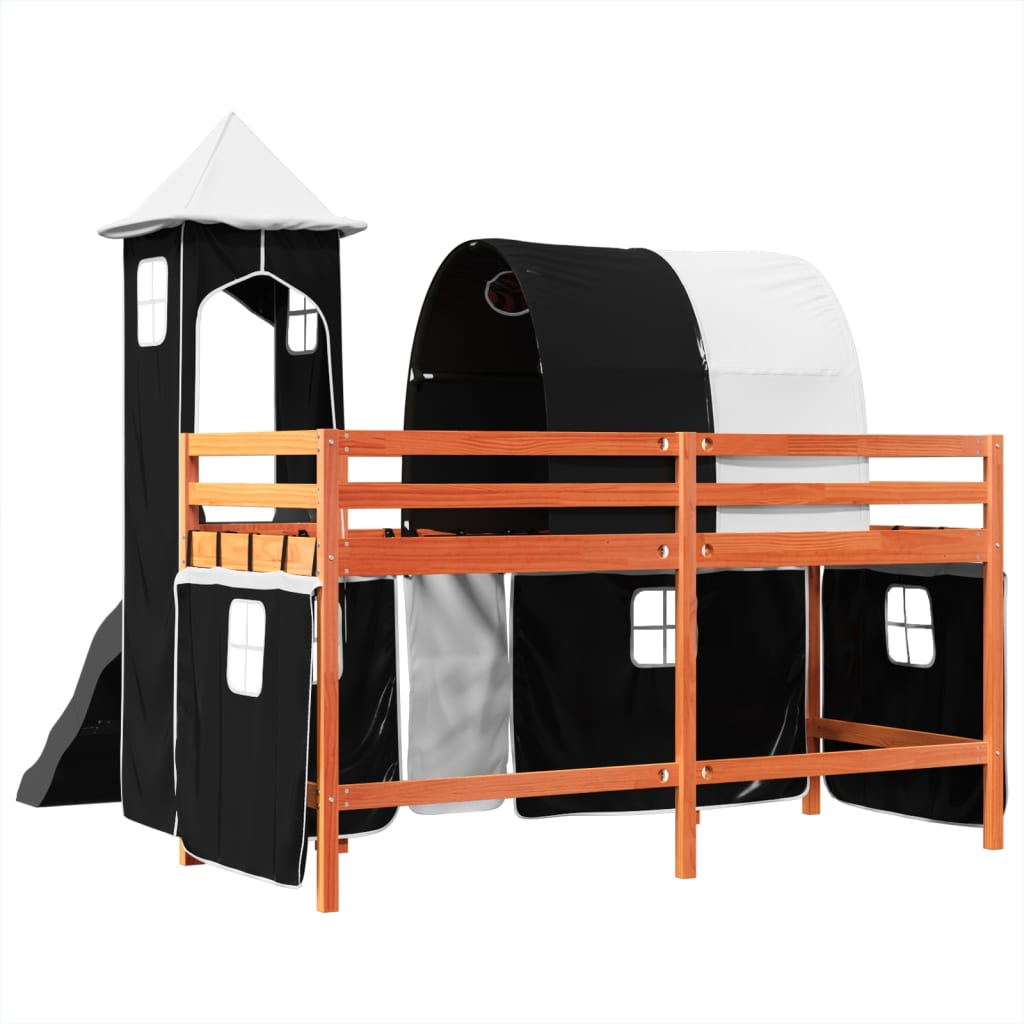 Lit mezzanine enfants avec tour blanc/noir 90x190 cm pin massif